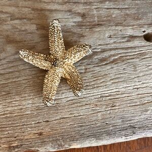 VTG Castlecliff Gold Starfish Brooch Textured Coastal Beach Pin